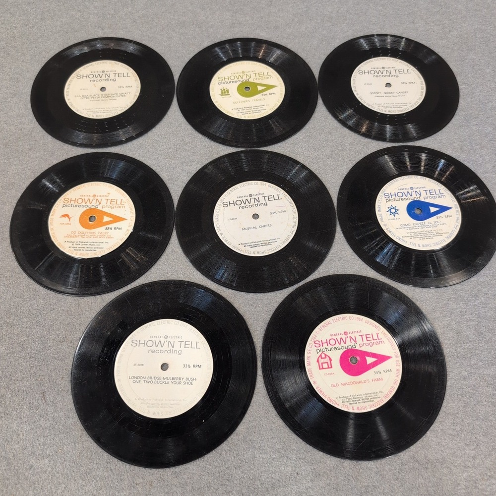 8 General Electric Show'N Tell 33 RPM Records Childrens Stories Songs Lot 1964